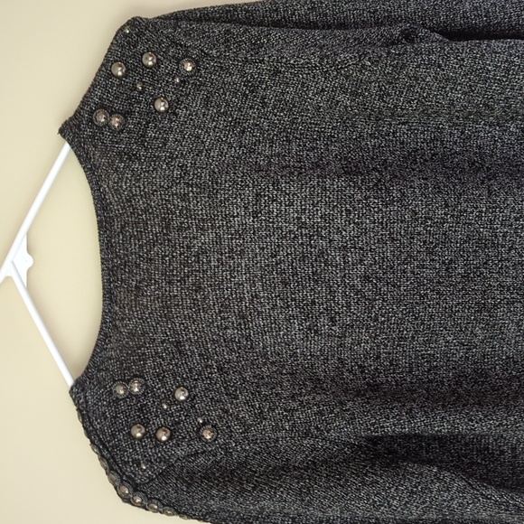 Dress Barn Embellished Studded V Neck Acrylic Nylon Sweater XL Black Gray Silver - Picture 9 of 16